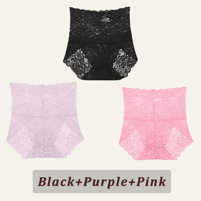 Womens 3 Pcs Floral Lace Sexy Panties
