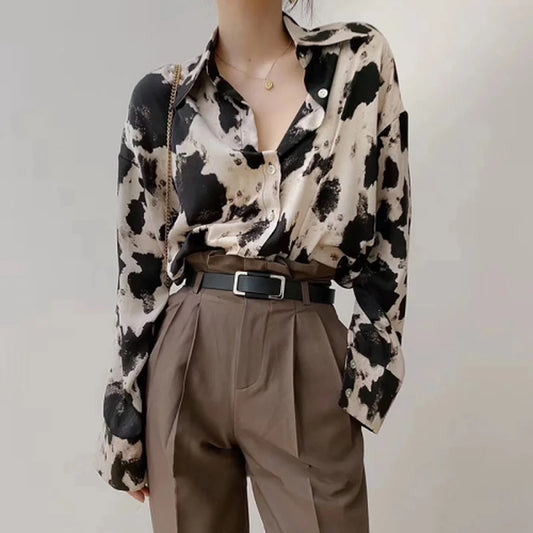 Womens Cow Print Korean Fashion Shirt