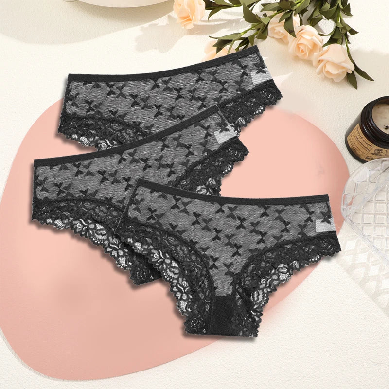 Womens 3 Pcs Lace Sexy Perspective Panties