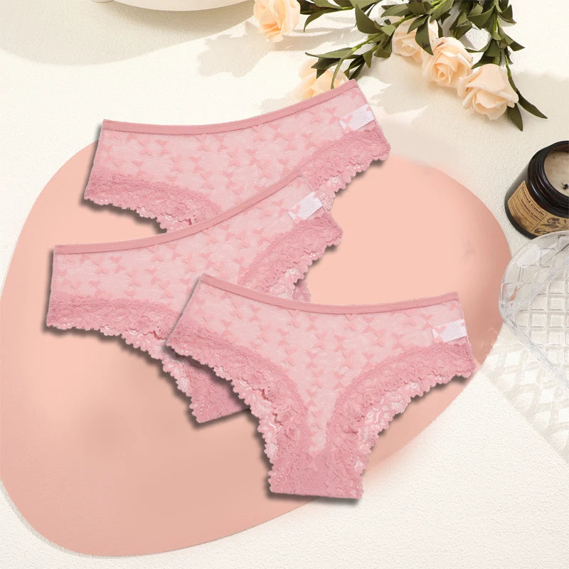 Womens 3 Pcs Lace Sexy Perspective Panties