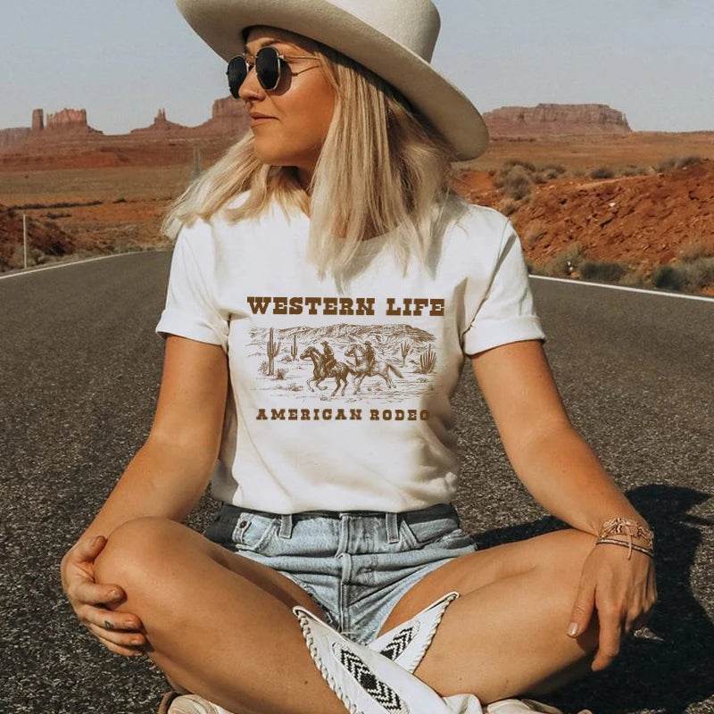 Womens Cowboy Rodeo Western Life Tshirt