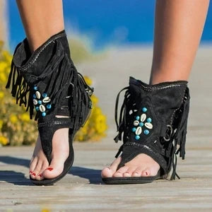 Womens Fringe Wedges Western Sandals