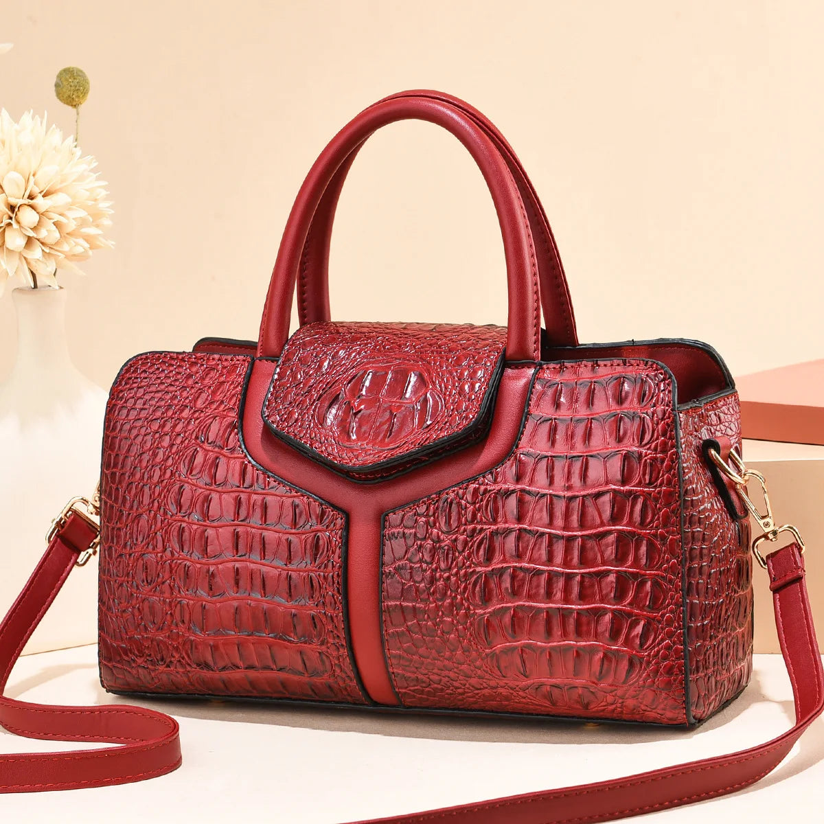 Womens Crocodile Pattern Large Capacity Handbag